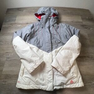 Nike ACG Ski Jacket Womens Medium Grey White Nike Fit Hooded Parka Coat